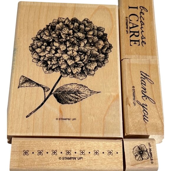 Stampin Up! "Because I Care" Wood Mounted Rubber Stamp Set Hydrangea - Picture 1 of 3